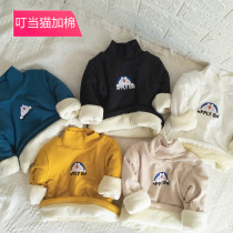 Male and female child plus cotton plus suede thickened with undershirt clip cotton triple cartoon bites When cat T-shirt winter children warm blouses