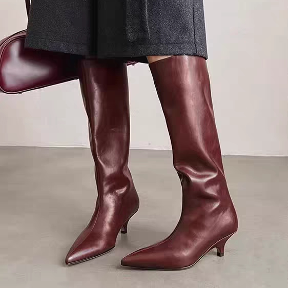 Genuine Leather Minimalist Style High-End Cat Heel Short Boots for Women 2025 Wide Version Mid-Calf Slim Boots Trendy Work Boots