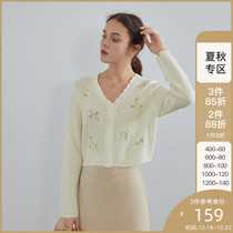 Fan Si Lanen retro gentle knitted cardigan womens spring 2021 New thin sweater short V-neck shirt