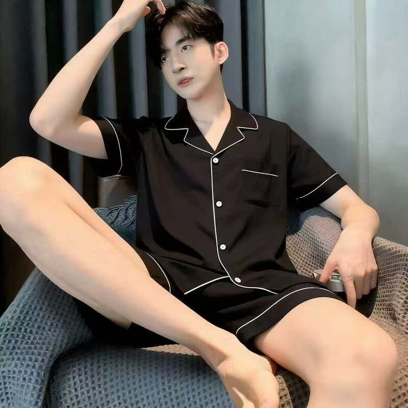 Men's New Summer Pajamas, Cloud Cotton Short-Sleeved Shorts, Thin Summer Style, Teenagers Can Wear Outside, Home Wear Set Men's New Summer Pajamas, Cloud Cotton Short-Sleeved Shorts, Thin Summer Style, Teenagers Can Wear Outside, Home Wear Set