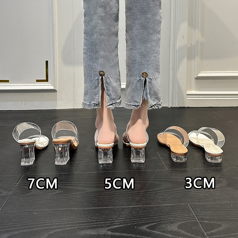 Get Longer Legs in Seconds with a Transparent High-Heeled Shoe, 2026 Model Internet-Famous Slippers for Women, Crystal Heel Sandals, Chunky Heel Sandals