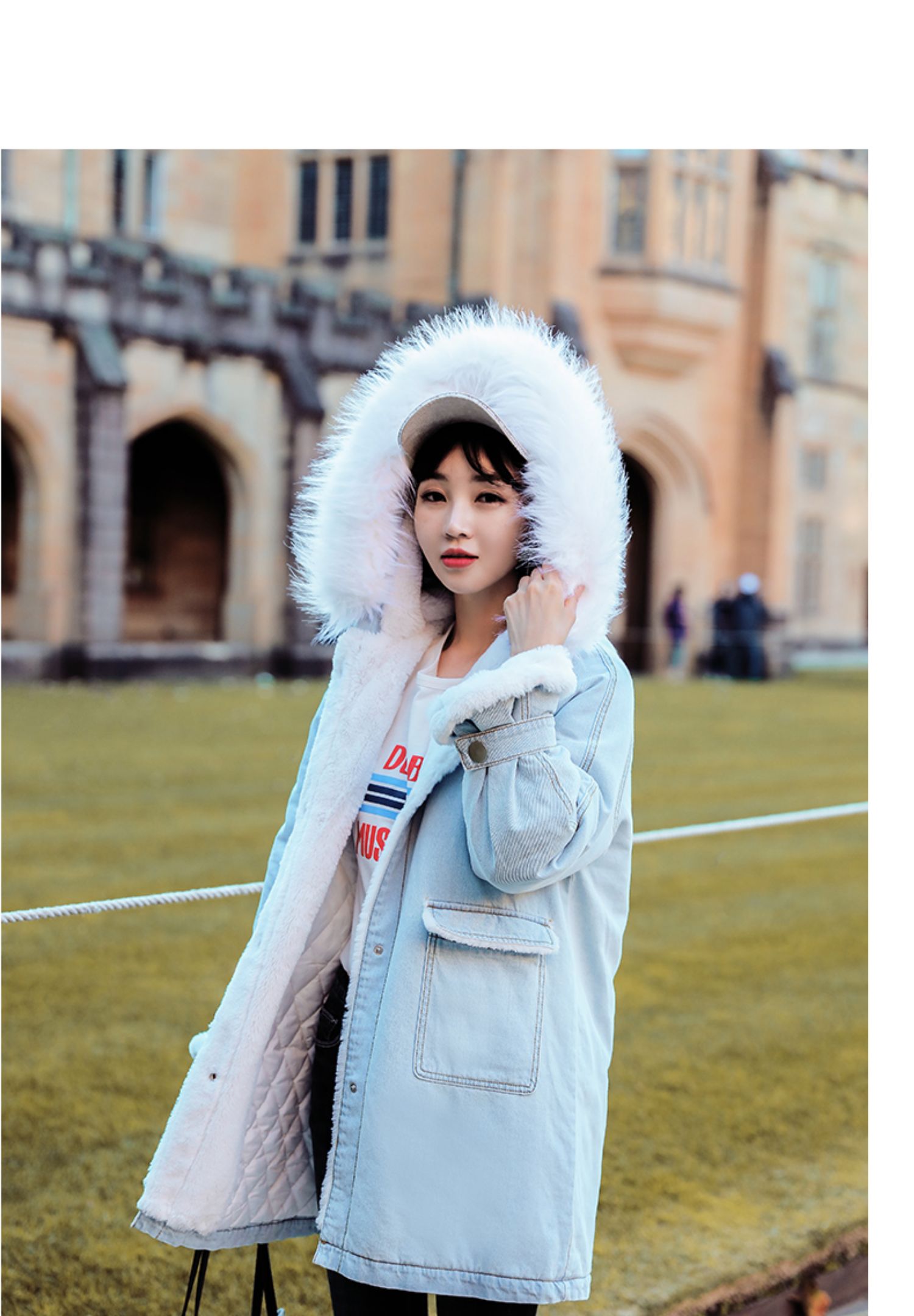 Quần áo Handu 2018 của phụ nữ Hàn Quốc mùa đông denim cộng với áo khoác nhung trong phần dài của quần áo độn cotton TK1677 - Bông áo khoác nữ hàn quốc