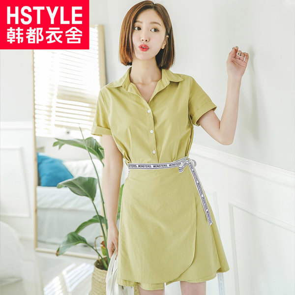 韩都衣舍 全棉 中长款绑带衬衫裙 连衣裙 天猫优惠券折后￥58包邮（￥168-110）