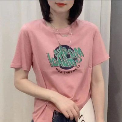 2021夏季新款不规则T恤女时尚百搭显瘦网红同款短袖字母体恤上衣