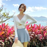 Брендовый купальник, ремень, милый лонгслив, с открытой спиной, V-образный вырез, по фигуре