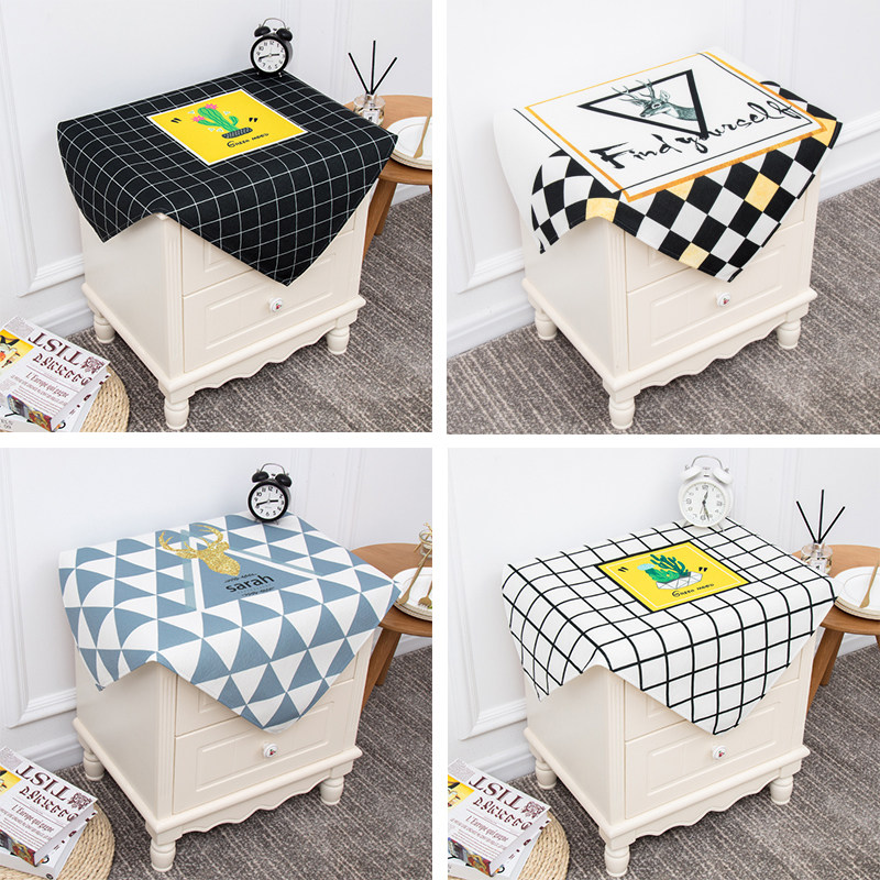 Nordic minimalist ins style waterproof and dustproof bedside table cover cloth square rectangular cotton linen cover towel