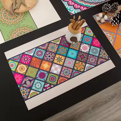 Leather placemat ethnic style rectangular leave-in waterproof and oil-proof Western food mat insulation mat PVC high temperature resistant bowl mat