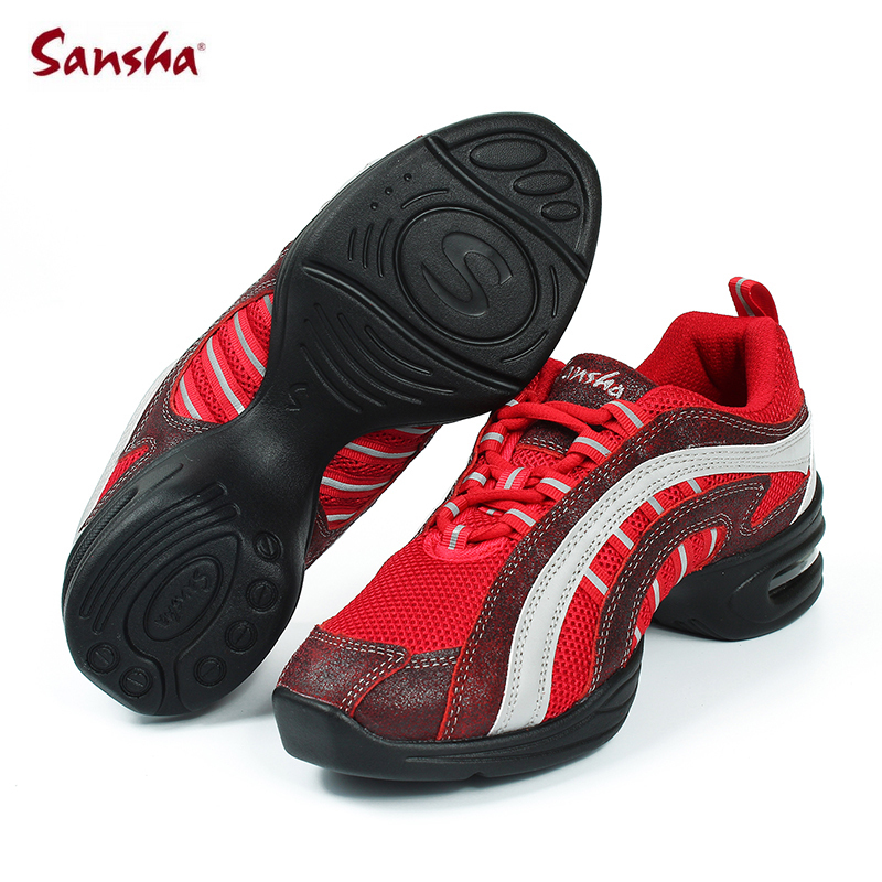 Sansha French Sansha red cracked cowhide breathable mesh fitness square dance shoes casual men and women