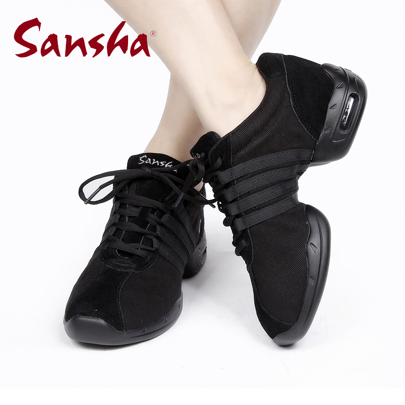 Sansha's new sneakers soft-bottom tennis face square dance shoes men and women Modern dance Heightening Fitness Dancing Shoes
