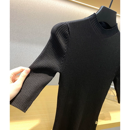 Металлический свитер, трикотажное платье, молодежное платье, юбка, французский стиль, облегающий крой, в стиле Шанель