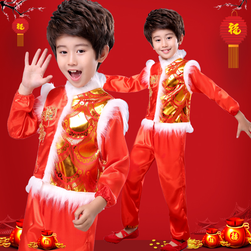 Ngày đầu năm mới Trẻ em Trang phục lễ hội Quần áo Yangge Quốc gia Mẫu giáo Mở cửa Red Dance Trang phục biểu diễn mùa đông trang phục biểu diễn sân khấu cho bé