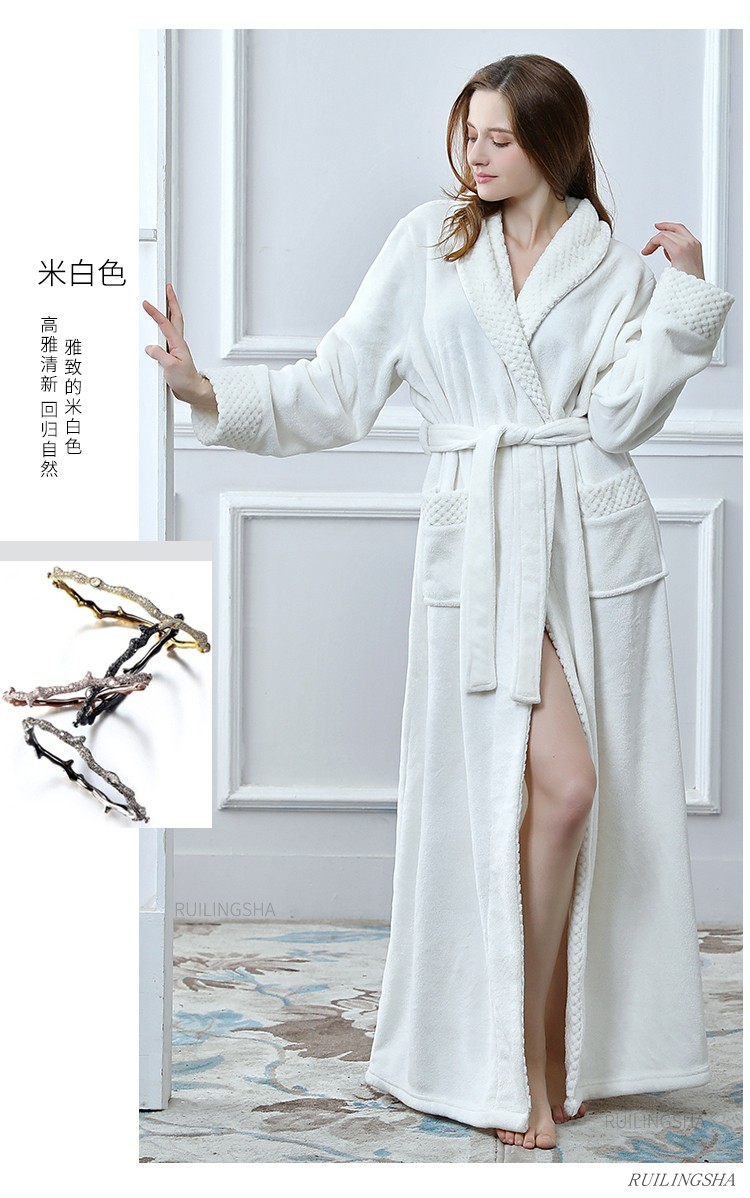 Váy ngủ cho nam và nữ mùa thu đông dày cộng với bộ đồ ngủ dài flannel ấm áp cộng với áo choàng tắm bằng vải nỉ đồ ngủ