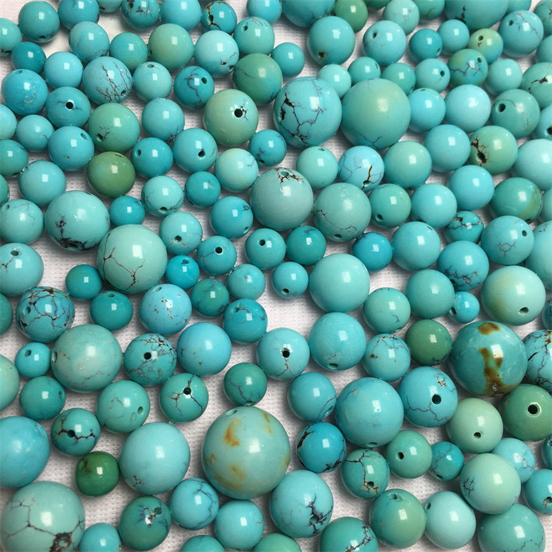 Hubei raw ore high porcelain turquoise small size round bead single loose bead with Buddha bead bracelet one thing one picture