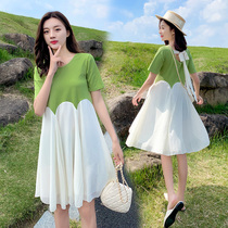 Pregnant women summer dress fashion hot mom personality maternity dress net red long stitching fairy maternity dress