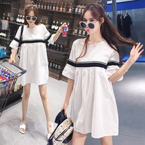 Pregnant women summer dress fashion hot mom personality maternity dress net red long cotton and linen maternity dress outside wear