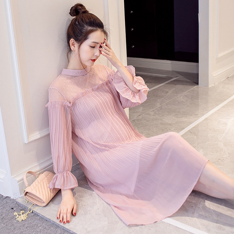 Pregnant Woman Snowspun Ocean Dress Summer Fashion style Damp Spicy Mother Personality Gestational Woman dress Han version 100 Pleated Skirt Fairy Fan Xia