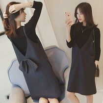 Foreign style pregnant women autumn suit dress fashion tide hot mom personality maternity coat long two-piece set