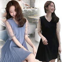 Pregnant women's dress tide mom foreign style summer net red fashion skirt thin summer dress small maternity dress trembles