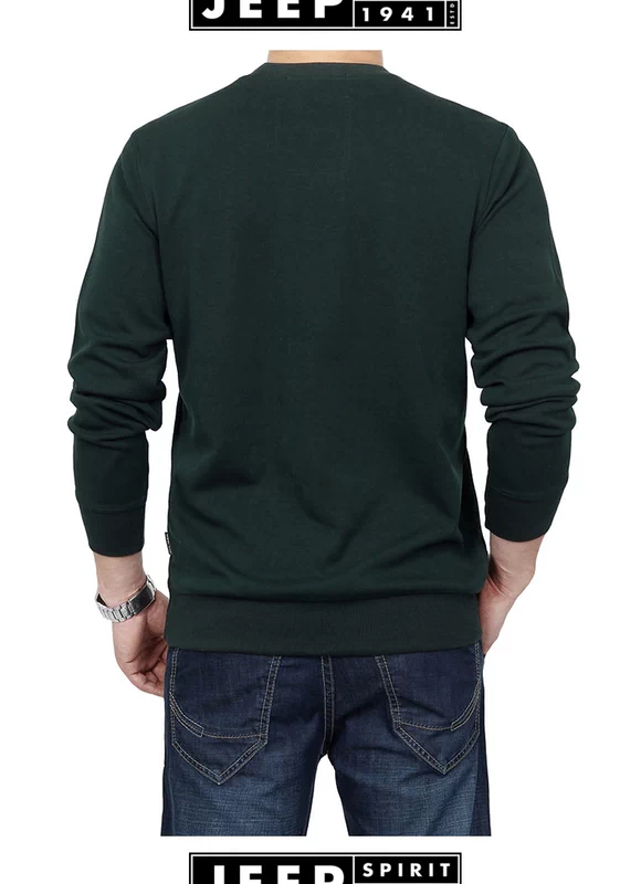 Xe jeep tay dài đích thực áo thun cotton cổ tròn cho nam trung tính và áo len dày nhung cỡ lớn bố ơi