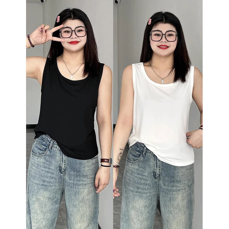 Plus Size Women's Solid Color Knit Camisole That Covers Side Breasts, Suitable for Spring and Summer, Slimming Sleeveless Top for Fat Women, Can Be Worn as an Outer Layer