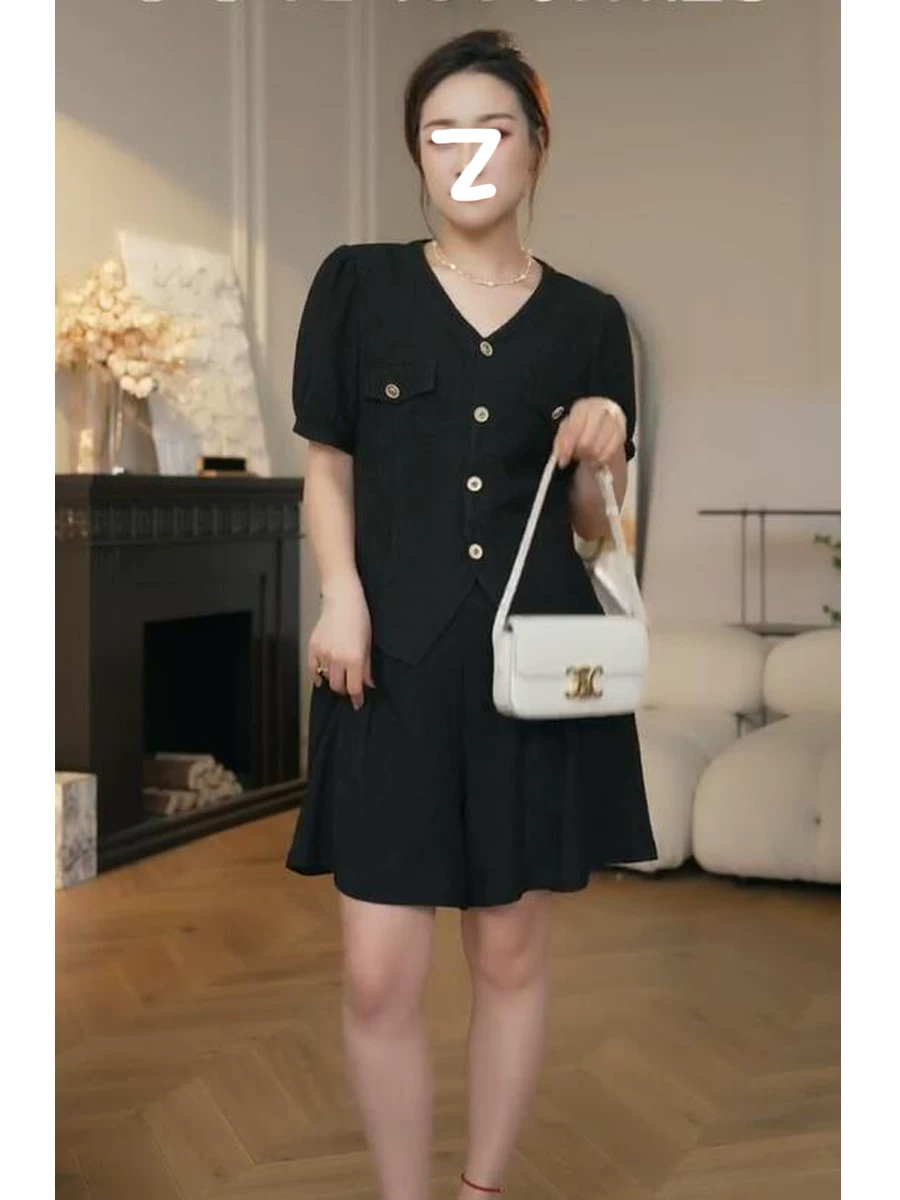 Комплект, шорты, вязаные брюки, плюс сайз, стиль Chanel