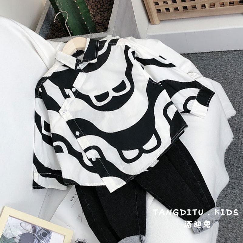South Korea South Gate Boy Shirt 2023 Spring Child New Long Sleeve Irregular Shirt Girl Laped Top