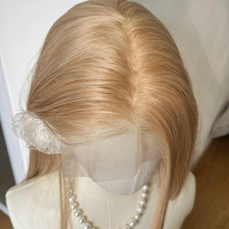 Flat Head Xiaoxu Mixed-Race Linen 13×6 Extra-Large Lace Top Free Parting Hand-Crocheted High-Temperature Fiber Wig