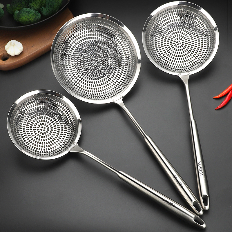 Colander 304 stainless steel high temperature fishing spoon Chef's special fishing fence skimmer fishing dumpling noodle spoon fried mesh basket