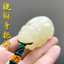 Natural jade handle pieces Xiuyu lucky Pixiu boutique original stone carved mens text play jade ornaments