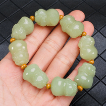 Zodiac pig hand string Hetian Jade zodiac male and female topaz bracelet Seiko carved yellow mouth material jade hand string