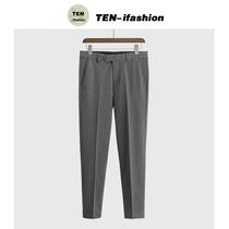 New British retro casual trousers mens elastic suit pants Korean version of slim youth hemming pants non-hot tide