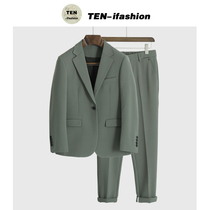 Autumn and winter new casual suit suit suit mens light green handsome trend mens simple fashion high-end solid color suit