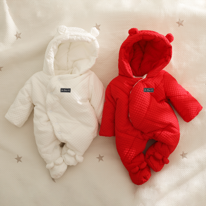 Newborn New Year's greetings baby jumpsuit winter clothing New Year's clothing going out hugging clothes male and female baby thickened cotton-padded clothes
