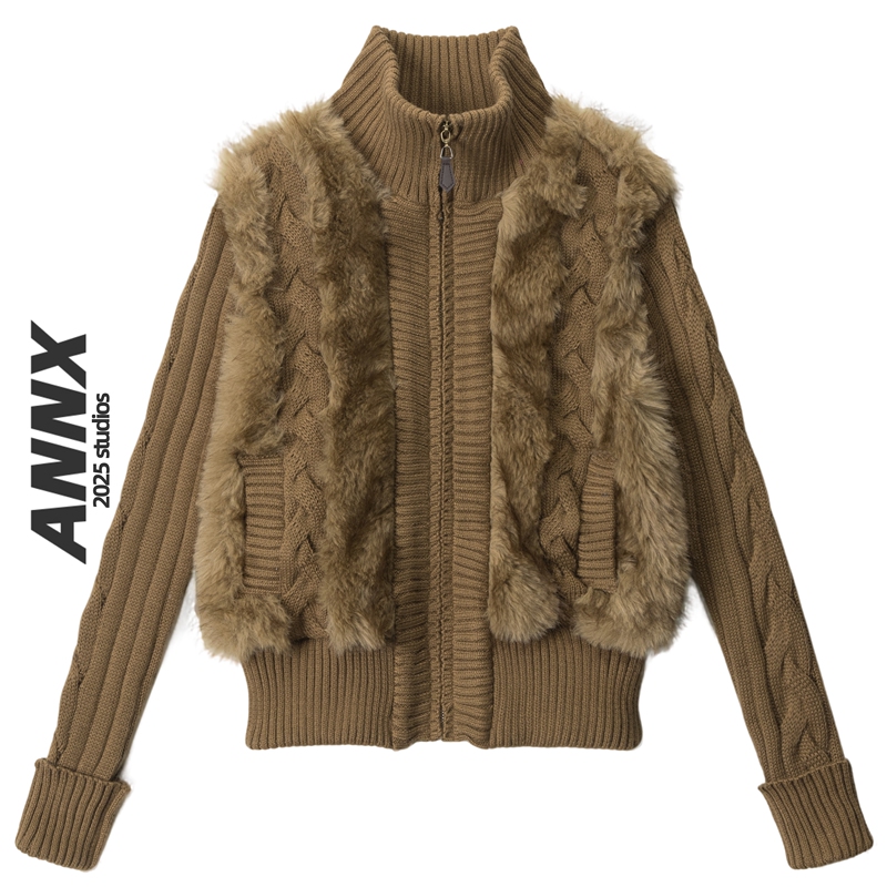 Annx2026 Lamb Wool Spliced Turtleneck Sweater for Women, Korean Style, Thickened for Winter, Warm, Versatile Knit Jacket for Autumn and Winter