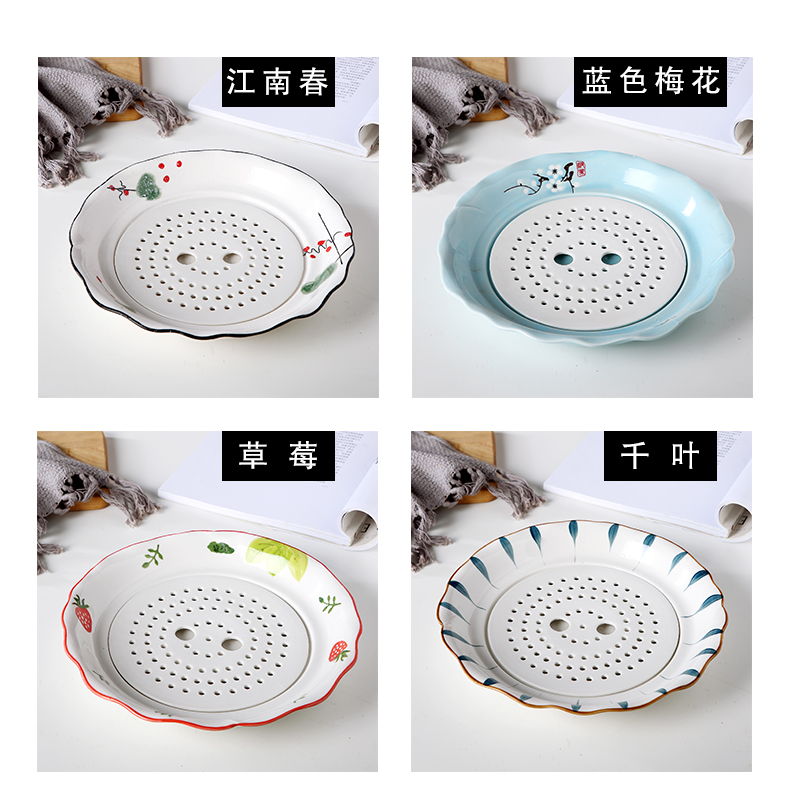 Jingdezhen ceramic plate with vinegar disc dumplings home creative double drop food dish of steaming plate plate tableware