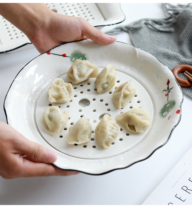 Jingdezhen ceramic plate household rectangular double - deck waterlogging under caused by excessive rainfall steamed dumpling dish of steamed fish dish Nordic dumpling dinner plate