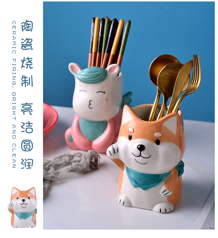 Ceramic chopsticks tube household creative cartoon waterlogging under caused by excessive rainfall Lou receive a case spoon, chopsticks chopsticks box shelf dishes in the kitchen