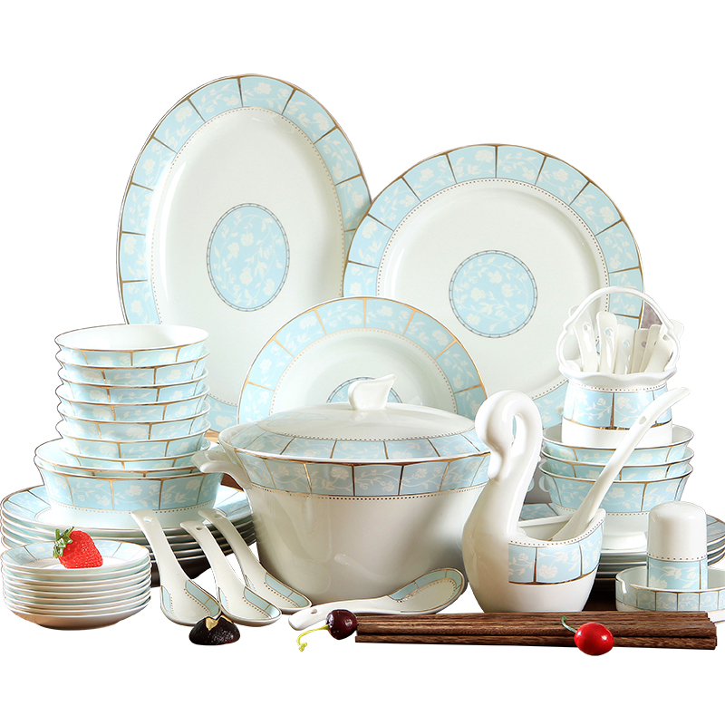 Jingdezhen ceramic tableware Korean household contracted eat bowl chopsticks sets ipads China dishes 56 head plate combination