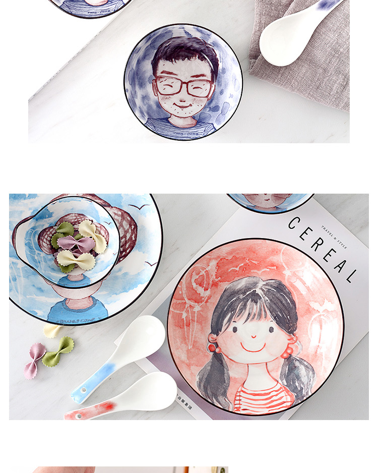 Japanese dishes suit 0 chopsticks the household ceramics creative cartoon family eat rice bowl spoon, jingdezhen tableware