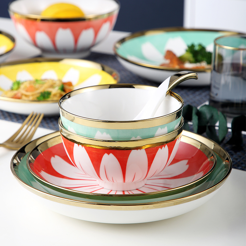 Jingdezhen ceramic eat rice bowl household Nordic creative move rainbow such as bowl bowl dish dish web celebrity plate in use