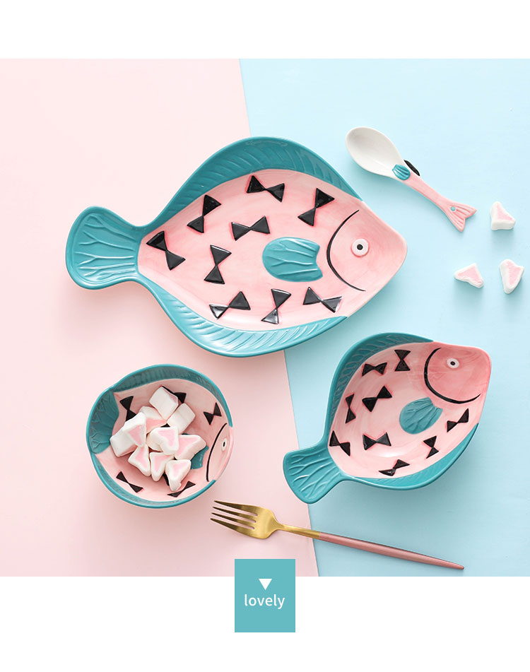 Jingdezhen ceramic bowl household new fish dish cartoon creative express one person eating a single combination