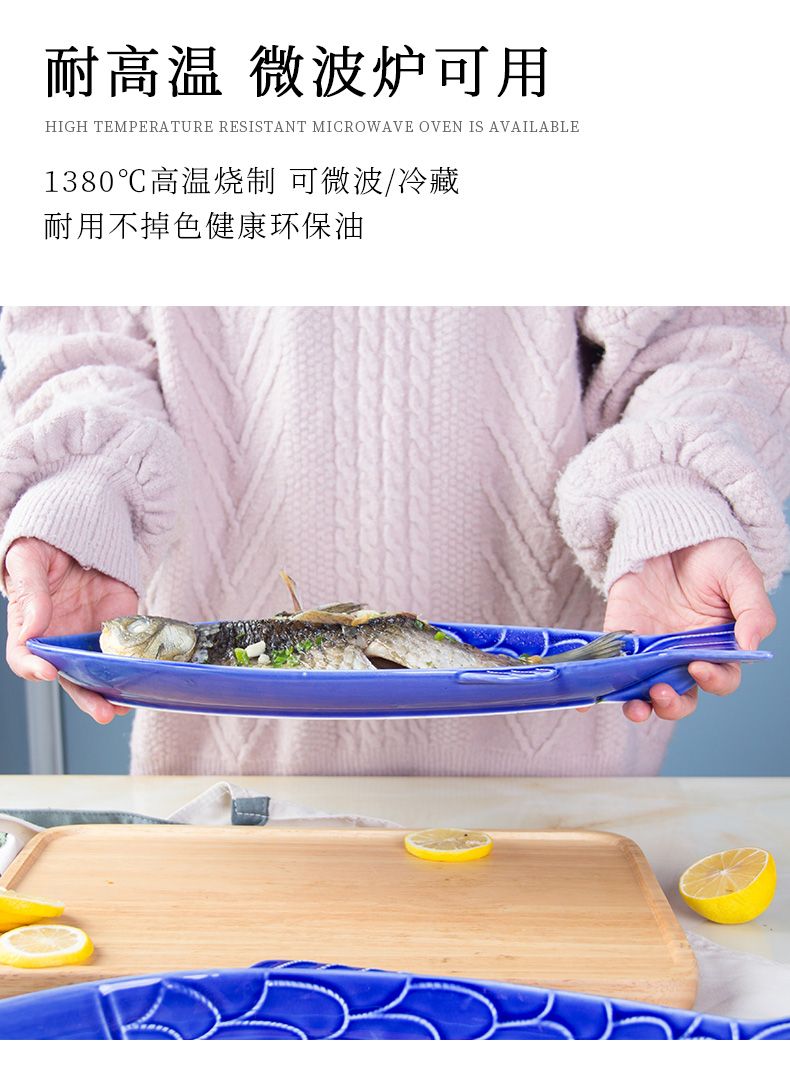 Ceramic grilled fish dish creative household contracted dishes dish Japanese - style tableware glaze color large characteristics under company's steamed fish dish