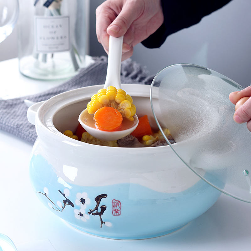 Jingdezhen ceramic ipads China household ears large soup pot boil soup bowl with cover soup basin Japanese - style tableware ideas