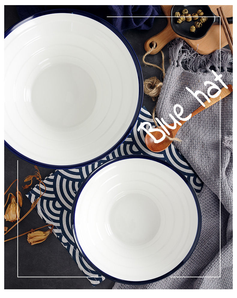 Ceramic bowl household under the glaze color large noodles soup bowl creative simple salad bowl jingdezhen tableware continental eating bread and butter