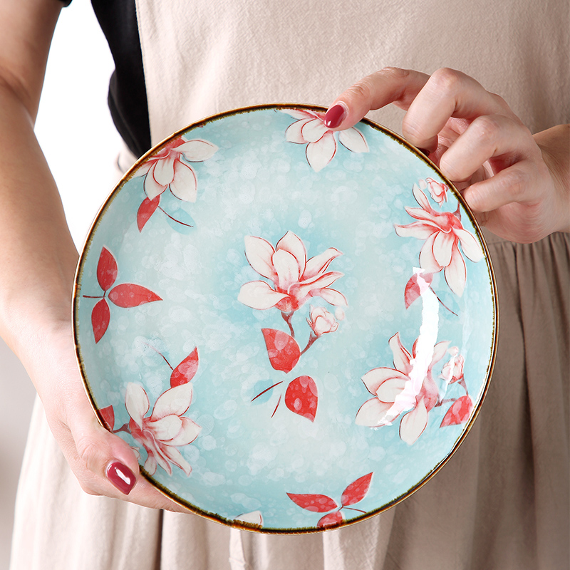 Japanese ceramic dish dish dish home six northern creative web celebrity dish soup plate under the glaze color tableware suit
