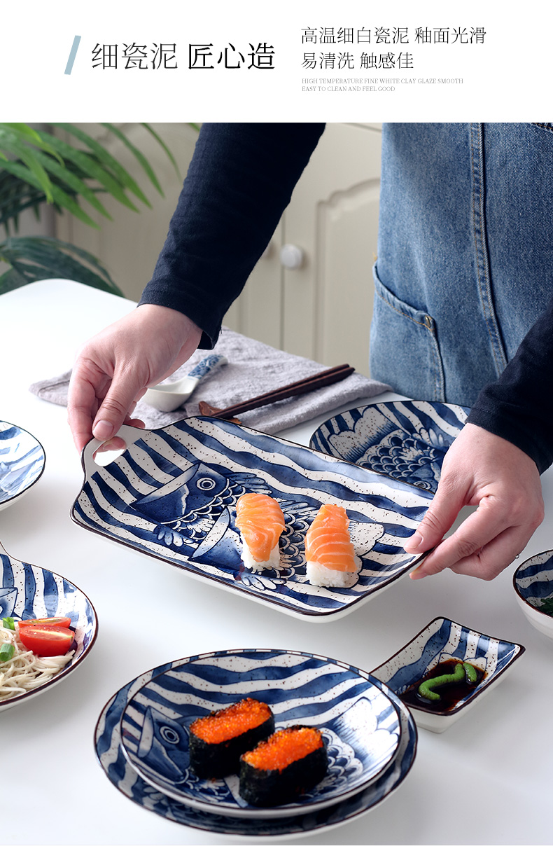 Ceramic bowl home 0 to restore ancient ways the Japanese fish of plate under the jingdezhen Ceramic glaze color all the hand - made tableware