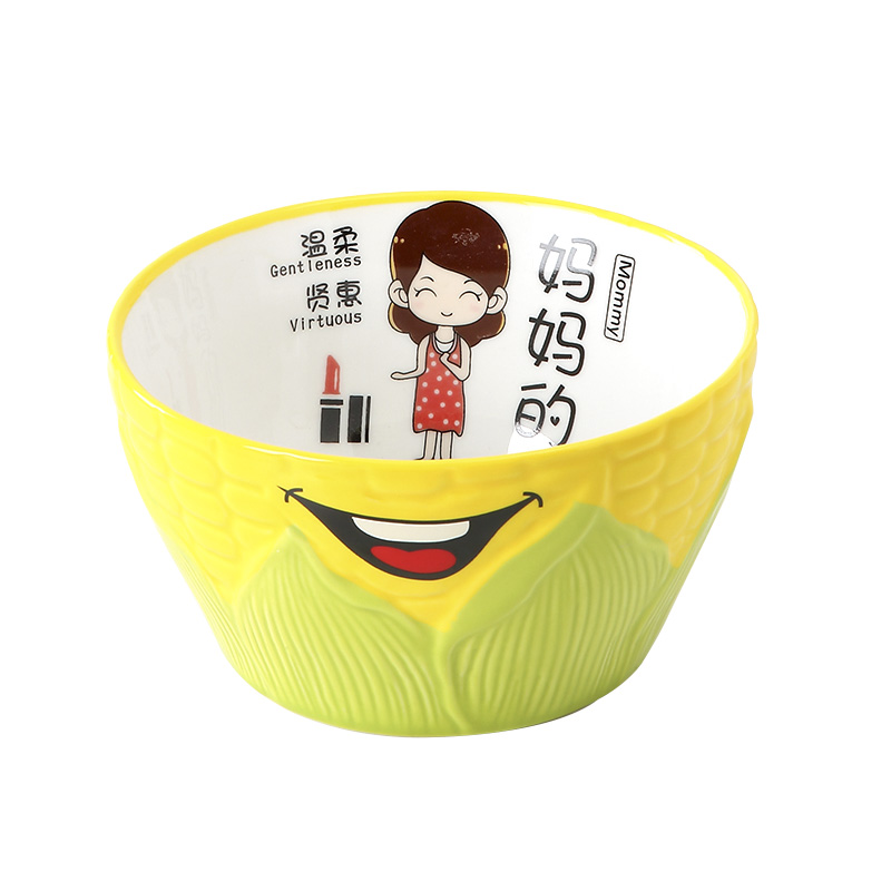 Ceramic bowl household creative move and lovely to eat rice bowls rainbow such use corn salad bowl bowl single parents and tableware