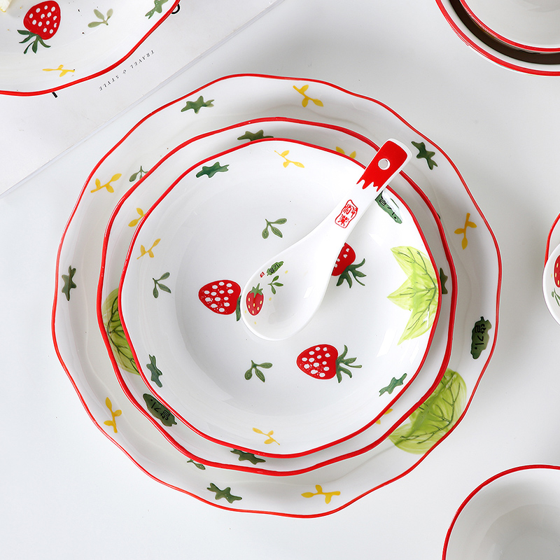 Jingdezhen dishes suit household ceramics creative strawberry dish dish dish bowl chopsticks ipads porcelain tableware set combination