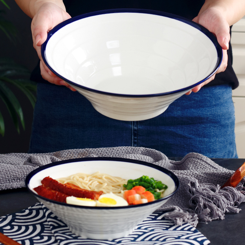 Ceramic bowl household under the glaze color large noodles soup bowl creative simple salad bowl jingdezhen tableware continental eating bread and butter