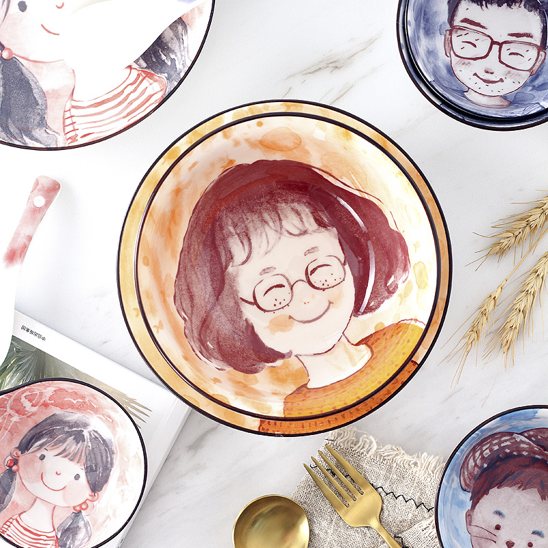 Japanese dishes suit 0 chopsticks the household ceramics creative cartoon family eat rice bowl spoon, jingdezhen tableware